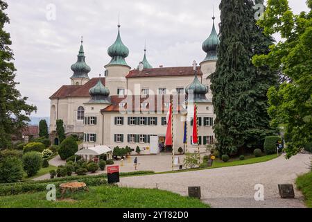 ARTSTETTEN, AUTRICHE - 31 JUILLET 2021 : paysage avec Schloss Artstetten château en Autriche par jour nuageux Banque D'Images