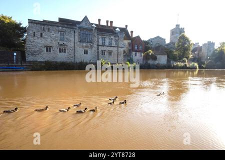 Angleterre, Kent, Maidstone, le palais des archevêques et River Medway Banque D'Images