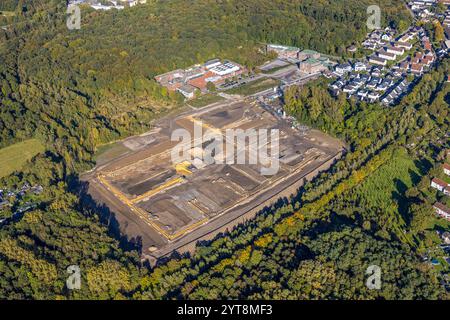 Vue aérienne, parc commémoratif de l'accident de la mine Kuckuck, chantier de construction d'un nouveau lotissement forestier sur l'ancien site minier Grimberg 3/4, TÜV-Nord Educa Banque D'Images