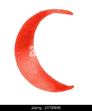 Illustration d'un croissant d'aquarelle rouge au dos blanc Banque D'Images