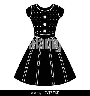 Vintage pois oeillet bébé filles robe silhouette design d'art vectoriel avec un look élégant et intemporel. Parfait pour les projets de mode, rétro-les Illustration de Vecteur