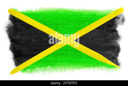Illustration aquarelle du drapeau de la Jamaïque Banque D'Images