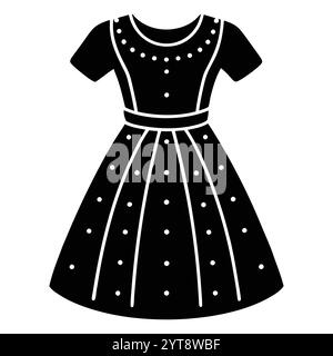 Vintage pois oeillet bébé filles robe silhouette design d'art vectoriel avec un look élégant et intemporel. Parfait pour les projets de mode, rétro-les Illustration de Vecteur