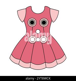 Vintage pois oeillet bébé filles robe silhouette design d'art vectoriel avec un look élégant et intemporel. Parfait pour les projets de mode, rétro-les Illustration de Vecteur