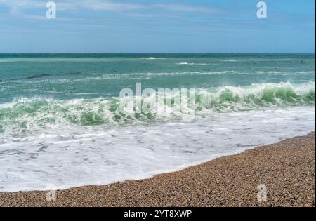 Gros plan côtier sur une plage de la région de Normandie, dans le nord de la France Banque D'Images