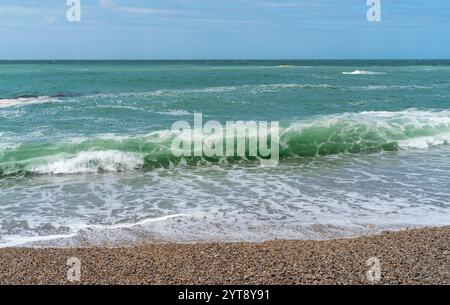 Gros plan côtier sur une plage de la région de Normandie, dans le nord de la France Banque D'Images