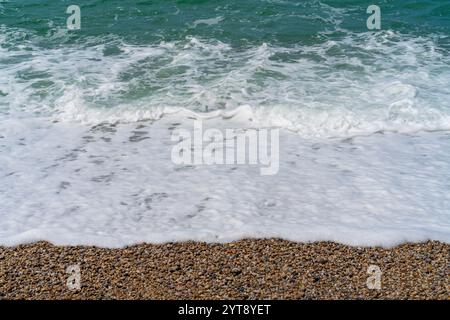 Gros plan côtier sur une plage de la région de Normandie, dans le nord de la France Banque D'Images