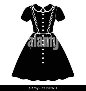 Vintage pois oeillet bébé filles robe silhouette design d'art vectoriel avec un look élégant et intemporel. Parfait pour les projets de mode, rétro-les Illustration de Vecteur