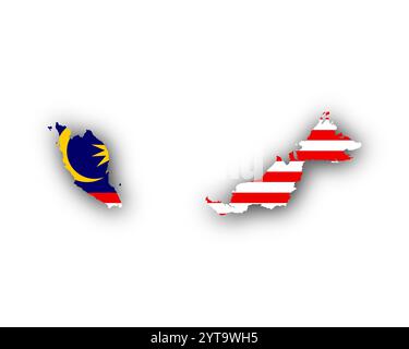 La carte et drapeau de la Malaisie Banque D'Images