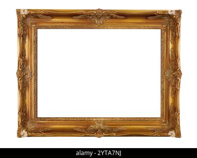 Cadre photo doré, isolé sur fond blanc Banque D'Images