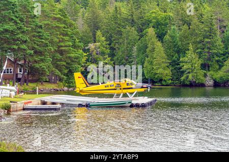 Ministère des richesses naturelles de l'Ontario de Havilland Canada DHC-2 Mk. III Turbo Beaver accoste au lac Smoke dans le parc provincial Algonquin. Banque D'Images