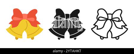 Ensemble d'icônes cloches de Noël. Symbole graphique nouvel an. Illustration simple de cloche de Noël. Cloches avec signe de ruban pour carte de voeux de Noël, calendrier d'invitation d'affiche d'autocollant de carte postale, vecteur de bannière Web Illustration de Vecteur