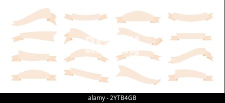 Ensemble de bannières de ruban beige de différentes formes et styles sur un fond blanc. Illustration vectorielle plate à des fins de conception et de décoration. Illustration de Vecteur