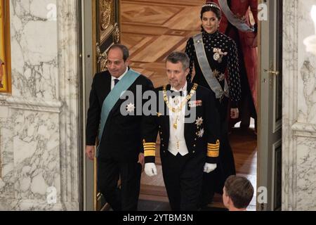 Copenhague, Danemark. 06th Dec, 2024. Le roi Frederik X (d) et le président égyptien Abdel Fattah al-Sissi (l) assistent à un dîner de gala au Palais de Christiansborg, alors que le roi Frederik X et la reine Marie du Danemark accueillent le président égyptien Abdel Fatah al-Sissi lors de sa visite d’État au Danemark. (Photo de Kristian Tuxen Ladegaard Berg/SOPA images/SIPA USA) crédit : Sipa USA/Alamy Live News Banque D'Images