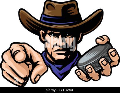 Cowboy Man Hockey sur glace Sports Cowboys Team Mascot Illustration de Vecteur