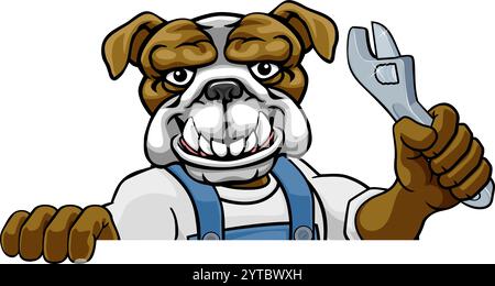 Plombier Bulldog ou mécanicien Holding Spanner Illustration de Vecteur
