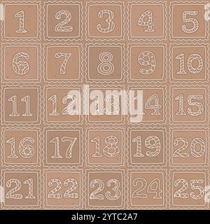 Formes de calendrier de l'AVENT de biscuits en pain d'épices de Noël. Boulangerie sucrée traditionnelle faite maison en hiver. Illustration vectorielle de dessin animé plat. Illustration de Vecteur