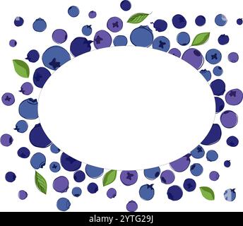 cadre géométrique ovale bleu et violet avec des bleuets mûrs sur fond transparent isolé blanc. illustration vectorielle de ligne graphique. Illustration de Vecteur