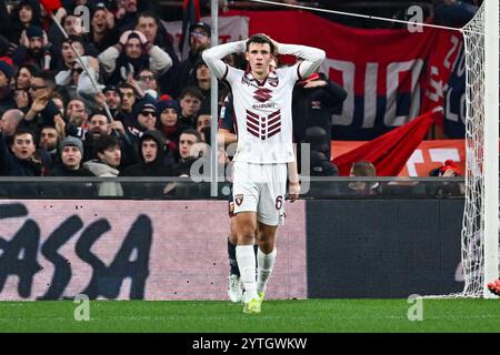 Genova, Italie. 07 décembre 2024. Torino's Gvidas Gineitis Delusion lors du match de football Serie A entre Gênes et Torino au stade Luigi Ferraris de Gênes, Italie - samedi 07 décembre 2024. Sport - Soccer . (Photo de Tano Pecoraro/Lapresse) crédit : LaPresse/Alamy Live News Banque D'Images