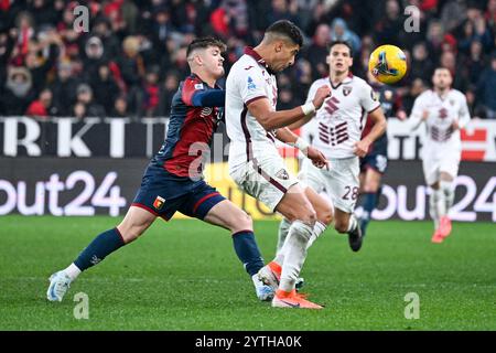 Genova, Italie. 07 décembre 2024. Vitinha de Gênes se bat pour le ballon lors du match de football Serie A entre Gênes et Turin au stade Luigi Ferraris de Gênes, Italie - samedi 07 décembre 2024. Sport - Soccer . (Photo de Tano Pecoraro/Lapresse) crédit : LaPresse/Alamy Live News Banque D'Images