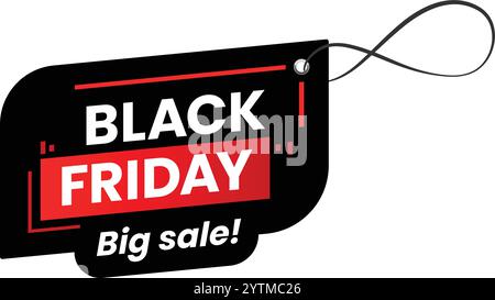 Étiquette de grande vente Black friday avec un design rouge et noir frappant, mettant en évidence des réductions substantielles et des offres exclusives pour les enthousiastes Illustration de Vecteur