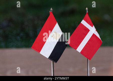 Kongens Lyngby, Copenhague, Danemark. 7 décembre 2024. theÂ national de flagÂ ofÂ Égypte (l) et theÂ drapeau du Danemark (R) à Marienborg à Kongens Lyngby, Danemark, le samedi 7 décembre 2024 (image crédit : © Kristian Tuxen Ladegaard Berg/ZUMA Press Wire) USAGE ÉDITORIAL SEULEMENT! Non destiné à UN USAGE commercial ! Crédit : ZUMA Press, Inc/Alamy Live News Banque D'Images