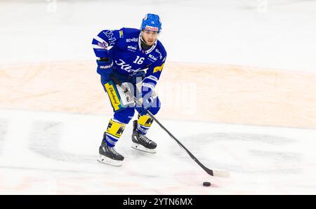 Kloten, Suisse, 2 novembre 2024 : #16 Bernd Wolf, défenseur EHC Kloten avec la rondelle. (Photo Andreas Haas/dieBildmanufaktur) Banque D'Images