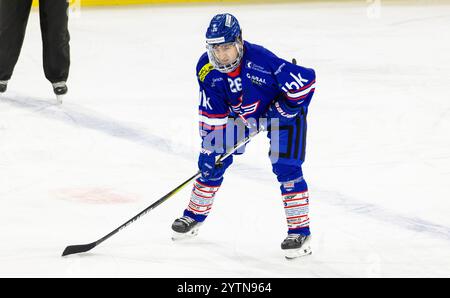 Kloten, Suisse, 29 novembre 2024 : #26 Stefan Rozic, défenseur EHC Kloten U20-Elit Team. (Photo Andreas Haas/dieBildmanufaktur) Banque D'Images