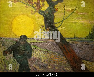 Van Gogh le semeur 1888 ; Vincent Van Gogh peinture, Van Gogh coucher de soleil ; ferme et agriculture du XIXe siècle, peintures post-impressionnistes Banque D'Images