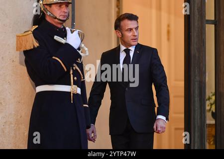 Paris, France. 07 décembre 2024. Julien Mattia/le Pictorium - entretiens bilatéraux à l'Elysée en marge de la réouverture de notre Dame de Paris. - 07/12/2024 - France/Ile-de-France (région)/Paris - le Président Emmanuel Macron a reçu le Président élu des Etats-Unis d'Amérique, Donald Trump, pour une rencontre bilatérale en marge de la réouverture de notre Dame de Paris, le 7 décembre 2024. Crédit : LE PICTORIUM/Alamy Live News Banque D'Images