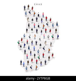 Carte de la population du Tchad. Grand groupe de personnes dans une forme de carte tchadienne. Illustration vectorielle plate isolée sur blanc Illustration de Vecteur