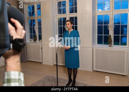 Kongens Lyngby, Copenhague, Danemark. 7 décembre 2024. Le premier ministre mette Frederiksen rencontre la presse à Marienborg à Kongens Lyngby, au Danemark, le samedi 7 décembre 2024. Le président égyptien effectue une visite d'État de deux jours au Danemark. (Crédit image : © Kristian Tuxen Ladegaard Berg/ZUMA Press Wire) USAGE ÉDITORIAL SEULEMENT! Non destiné à UN USAGE commercial ! Crédit : ZUMA Press, Inc/Alamy Live News Banque D'Images