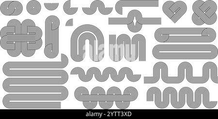 Formes abstraites avec motif de ligne. Arc rétro vectoriel et ondes géométriques sur fond blanc. Éléments graphiques organiques et figures modernes courbes Illustration de Vecteur