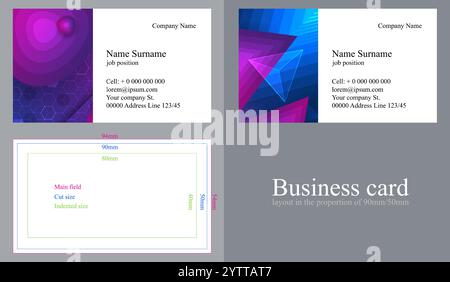 Conception de cartes de visite pour votre entreprise. Le gabarit est fait dans des proportions de 90mm/50mm avec toutes les lignes de coupe. Le design est abstrait. Vecteur. Illustration de Vecteur