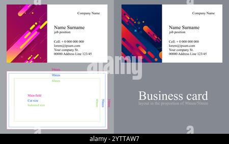 Conception de cartes de visite pour votre entreprise. Le gabarit est fait dans des proportions de 90mm/50mm avec toutes les lignes de coupe. Le design est abstrait. Vecteur. Illustration de Vecteur