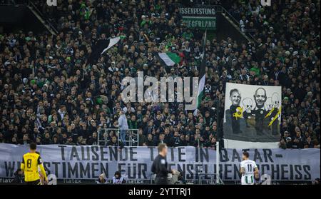 Mönchengladbach, Allemagne. 07 décembre 2024. Kritik an Hans-Joachim Watzke und DFB Präsident Bernd Neuendorf Borussia Mönchengladbach - Borussia Dortmund Banque D'Images