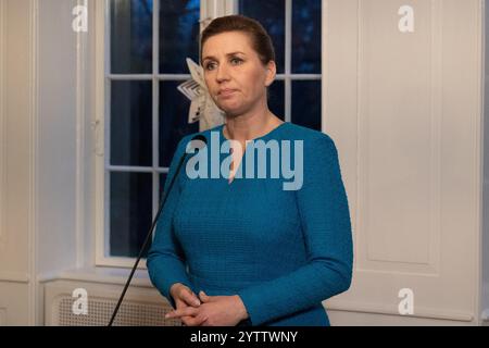 Kongens Lyngby, Danemark. 07 décembre 2024. Le premier ministre mette Frederiksen rencontre la presse à Marienborg à Kongens Lyngby, au Danemark, le samedi 7 décembre 2024. Le président égyptien effectue une visite d'État de deux jours au Danemark. (Photo de Kristian Tuxen Ladegaard Berg/SOPA images/SIPA USA) crédit : Sipa USA/Alamy Live News Banque D'Images