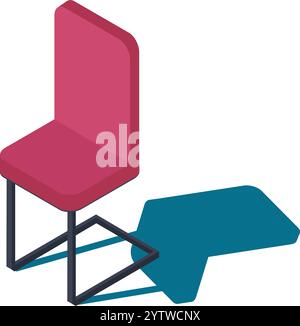 Vue isométrique avec une chaise rose moderne projetant une ombre turquoise éclatante, créant une composition élégante et minimaliste sur un fond blanc éclatant Illustration de Vecteur