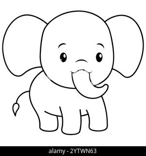 page à colorier éléphant mignon pour enfants Illustration de Vecteur