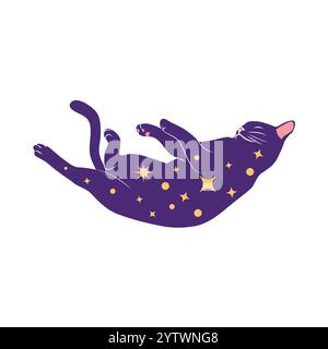 Chats mystiques dans le style boho, collection silhouette. Ésotérisme et mysticisme, occultisme. Illustrations vectorielles plates de dessins animés, isolées Illustration de Vecteur