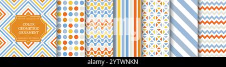 Collection de motifs géométriques sans couture de couleur. Arrière-plans de mode abstraits - design vibrant. Mosaïque de mosaïques. Impressions lumineuses et simples. Illustration de Vecteur