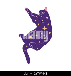 Chats mystiques dans le style boho, collection silhouette. Ésotérisme et mysticisme, occultisme. Illustrations vectorielles plates de dessins animés, isolées Illustration de Vecteur