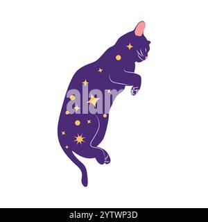 Chats mystiques dans le style boho, collection silhouette. Ésotérisme et mysticisme, occultisme. Illustrations vectorielles plates de dessins animés, isolées Illustration de Vecteur