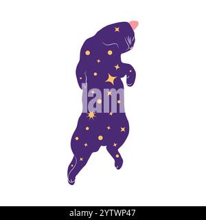 Chats mystiques dans le style boho, collection silhouette. Ésotérisme et mysticisme, occultisme. Illustrations vectorielles plates de dessins animés, isolées Illustration de Vecteur