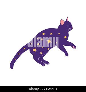 Chats mystiques dans le style boho, collection silhouette. Ésotérisme et mysticisme, occultisme. Illustrations vectorielles plates de dessins animés, isolées Illustration de Vecteur