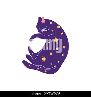 Chats mystiques dans le style boho, collection silhouette. Ésotérisme et mysticisme, occultisme. Illustrations vectorielles plates de dessins animés, isolées Illustration de Vecteur