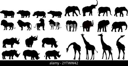 Ensemble de silhouettes d'animaux africains Illustration de Vecteur
