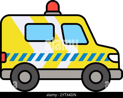 Icône de ligne de fourgonnette ambulance dans un style de dessin animé simple. Version SAMU chilienne. Illustration clip art vectorielle. Illustration de Vecteur