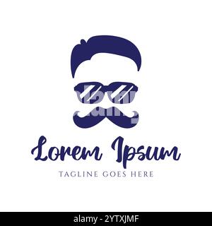 Homme masculin masculin avec coiffure avec lunettes de soleil et moustache pour Gentleman Barbershop logo Design Vector Illustration de Vecteur