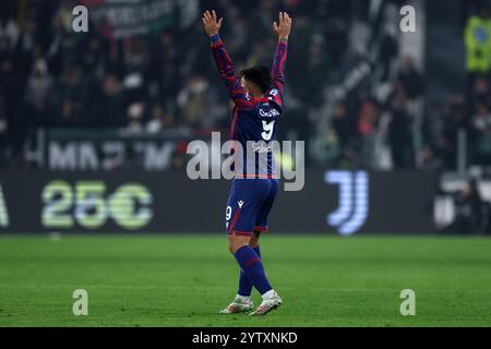 Turin, Italie. 07 décembre 2024. Santiago Castro du Bologna FC fait des gestes pendant le match de Serie A entre la Juventus FC et le Bologna FC au stade Allianz le 7 décembre 2024 à Turin, Italie . Crédit : Marco Canoniero/Alamy Live News Banque D'Images